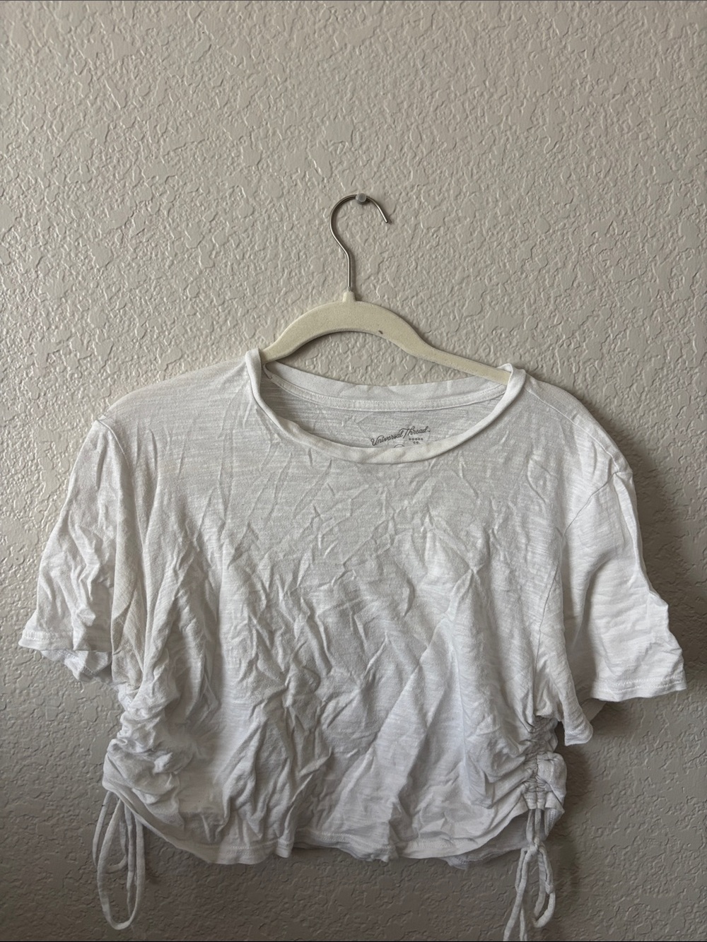 Universal Thread White Ruched Side-Tie Crop Top